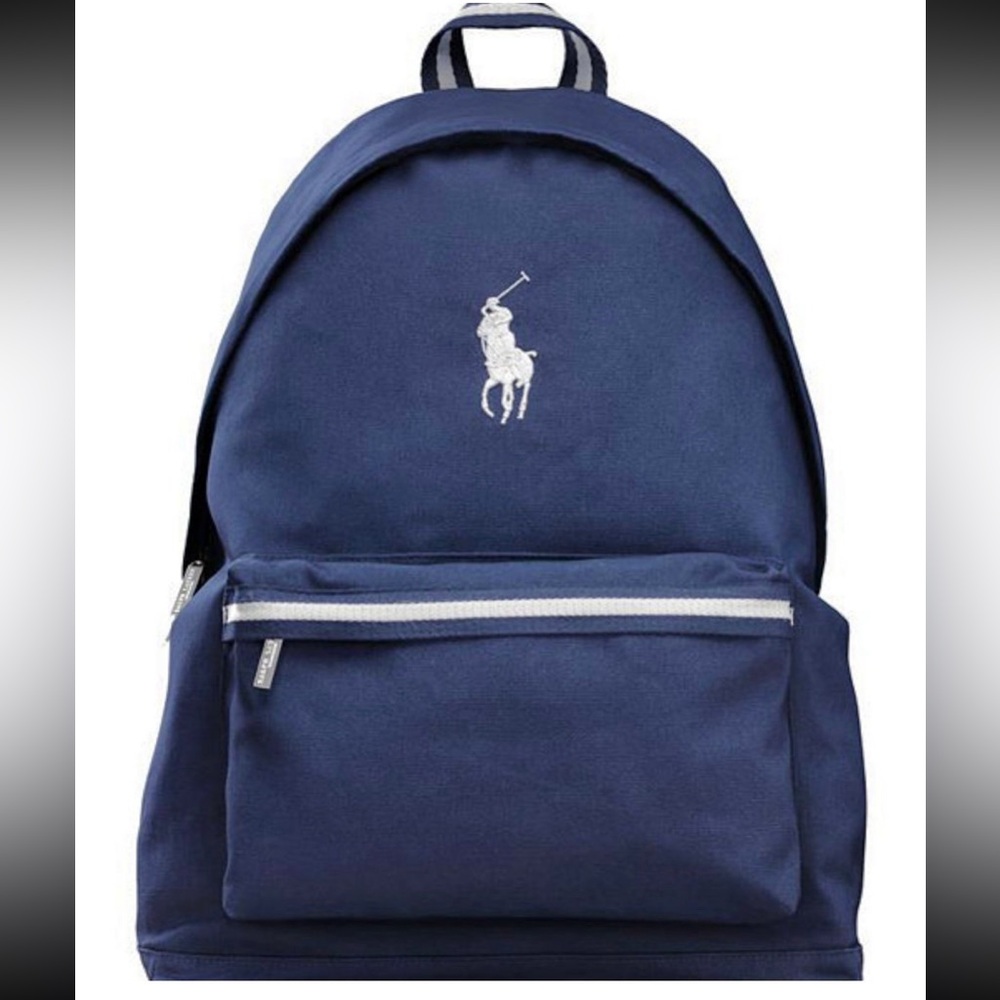 Polo by Ralph Lauren Blue and White Backpack with Iconic Logo